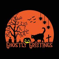 Ghostly GreetingsTshirt Design - Halloween Vector Design