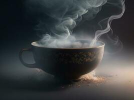 Dark elegance steam rises from fresh black coffee, generative AI. photo