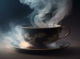 Dark elegance steam rises from fresh black coffee, generative AI. photo