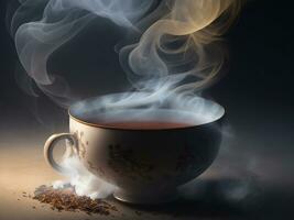 Dark elegance steam rises from fresh black coffee, generative AI. photo