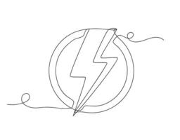 Continuous one line electric shape in circle isolated. vector