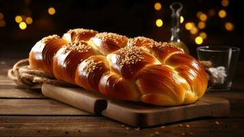 Homemade Challah bread, Jewish cuisine. Challah for Hanukkah photo