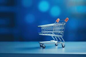 Shopping cart, online stores concept, digital illustration. Generative AI photo