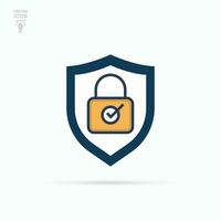 Shield with padlock and check mark. Security, encryption, data protection, privacy concept. Vector illustration