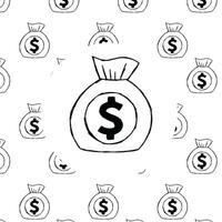 Dollar icon design with hand drawn outline style in black and white vector