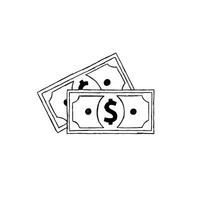 Dollar icon design with hand drawn outline style in black and white vector