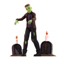 Frankenstein with tombstones and candles 3D Illustration png