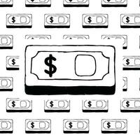 Dollar icon design with hand drawn outline style in black and white vector