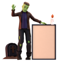 Frankenstein with white board 3D Illustration png