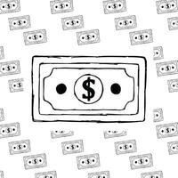 Dollar icon design with hand drawn outline style in black and white vector