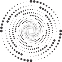 stippel cirkel patroon. abstract voor de helft toon grafisch. circulaire getextureerde ronde spiraal kader. kolken meetkundig ring met gradatie. png