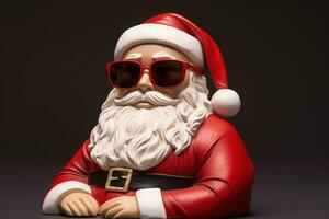 Santa claus doll with sunglasses, christmas holiday concept. Generative AI photo