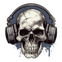 Digital illustration of a Grunge skull wearing black headphones with black splatter marks, Transparent Background, PNG File -  Ai Generative