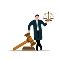 lawyer with gavel and scales of justice, flat design, isolated on transparent background png