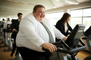 Chubby executive actively engaging in rigorous gym activities photo