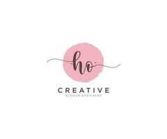 initial HO Feminine logo beauty monogram and elegant logo design, handwriting logo of initial signature, wedding, fashion, floral and botanical with creative template. vector