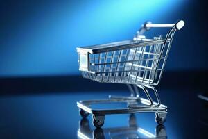 Shopping cart, online stores concept, digital illustration. Generative AI photo