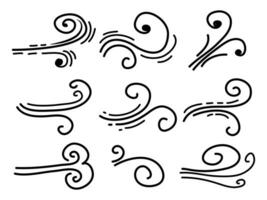 doodle wind blow, gust design isolated on white background. vector hand drawn illustration