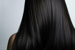 Dark straight hair close-up. Women's long dark hair. Hairdressing treatments photo