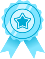 Blue medal with blue ribbon flat icon sign. Medal illustration Pro PNG