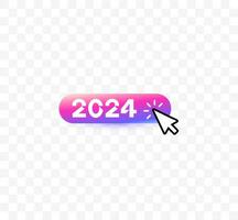 Hand poiner click on 2024 numbers, vibrant and innovative gradient color of button design. Perfect for tech-savvy individuals looking for a bold, playful graphic. Vector illustration