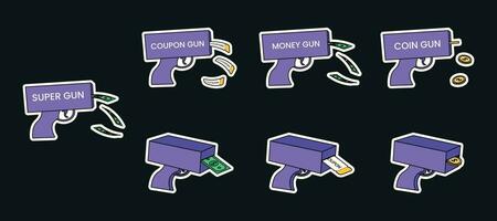 Set of stickers of purple toy guns vector