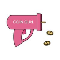 Pink toy gun shoots gold dollars vector