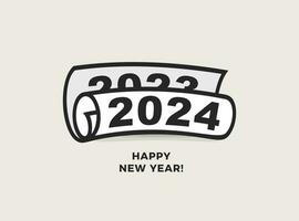juguetón papel rodar con 2024 números, minimalista caricatura estilo. Perfecto para contento nuevo año póster, icono, logo, calendario. vector ilustración
