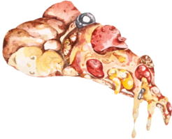 Slice of pizza watercolor painting.Italian fast food. png