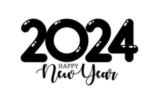 2024 Happy New Year, creative and eye-catching design features soft, rounded forms in bold black and white. Perfect for holiday banners, cards, and posters. Vector illustration.