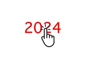 Hand points to the year 2024 in a modern, nostalgic design. Perfect for web banners, cards, calendars and more. Vector illustration.