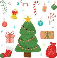 vector Christmas elements, fir tree with garland, Christmas set