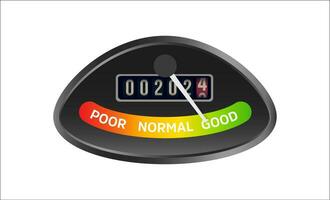 Modern 3D balance meter with emotional scale like good, normal, poor for 2024 calendar. Success and wellbeing concept in bold design for business, health, and progress. Vector illustration.