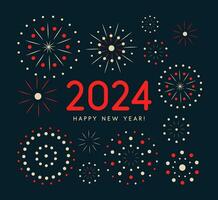 Explosive fireworks and radiant bursts of color with New Year 2024 numbers. Perfect for New Year party invitations and festive banners. Vector illustration