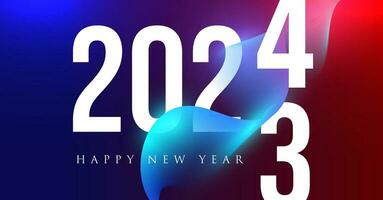 2023 and 2024 numbers in dynamic blending glowing fluid lines, vibrant gradient colors, touch of maroon and dark azure. Perfect for banners, invitations, and greeting cards. Vector illustration.