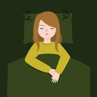 Girl or woman can not sleep and depressed. Mental disorder, loliness, anxiety illustration vector