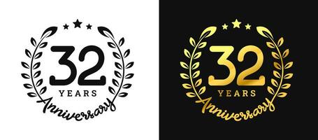 Anniversary 32 gold numbers. Minimalist design template, modern, elegant celebrating anniversary event. label, vector, sign, illustration, banner, symbol, icon, design, sticker, tag, badge, element vector