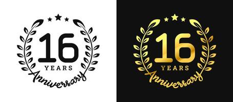 Anniversary 16 gold numbers. Minimalist design template, modern, elegant celebrating anniversary event. label, vector, sign, illustration, banner, symbol, icon, design, sticker, tag, badge, element vector