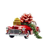 Beautiful red car with christmas elements decoration ai generative png