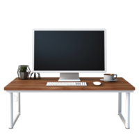 Laptop on wooden table ai generative png