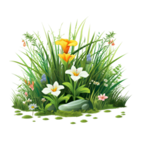 Grass with flowers for decoration ai generative png