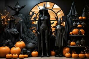 Witch inspired Halloween window display background with empty space for text photo