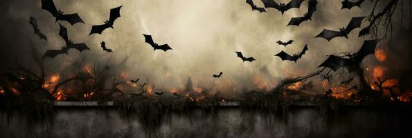 Creepy cutout bats on a wall for Halloween background with empty space for text photo