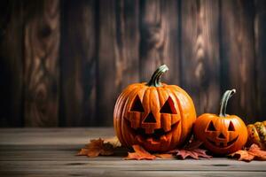 Halloween pumpkin carving designs displayed background with empty space for text photo