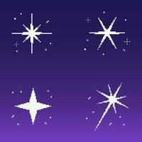 Starry sky pixel art set, sparkling star 8 bit style vector