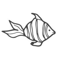 Cute line fish vector sketch. Decorative doodle exotic fish illustration. Coloring.