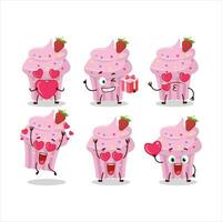 Strawberry muffin cartoon character with love cute emoticon vector