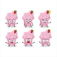 Cartoon character of strawberry muffin with what expression vector