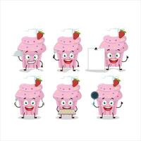Cartoon character of strawberry muffin with various chef emoticons vector