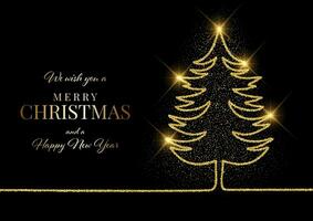 Christmas card with a glittery gold tree design vector